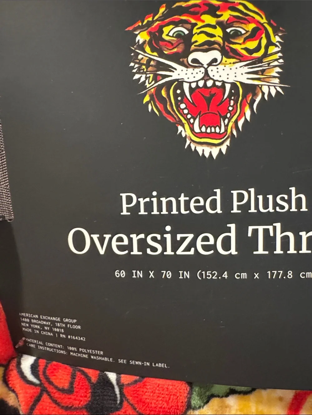 NWT Ed Hardy Plush Throw Blanket in Red, Yellow, Black Rose & Tiger Print
